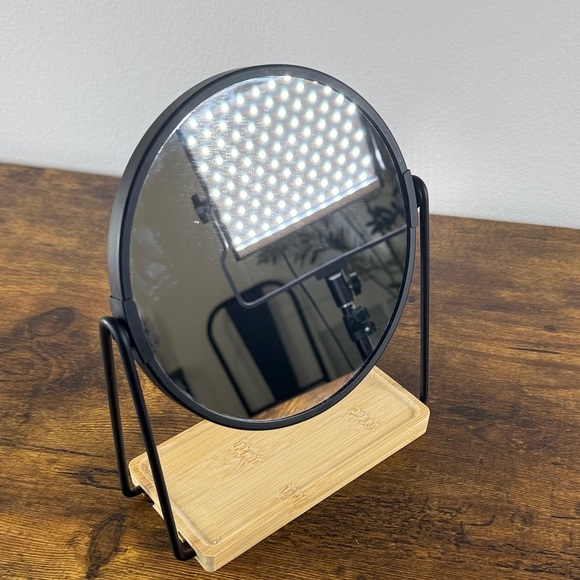 Black and Natural Wood Tabletop Magnafier Mirror - Picture 1 of 4